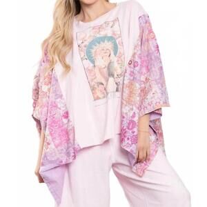 NEW BLUE VELVET kantha poncho top in dolly parton print